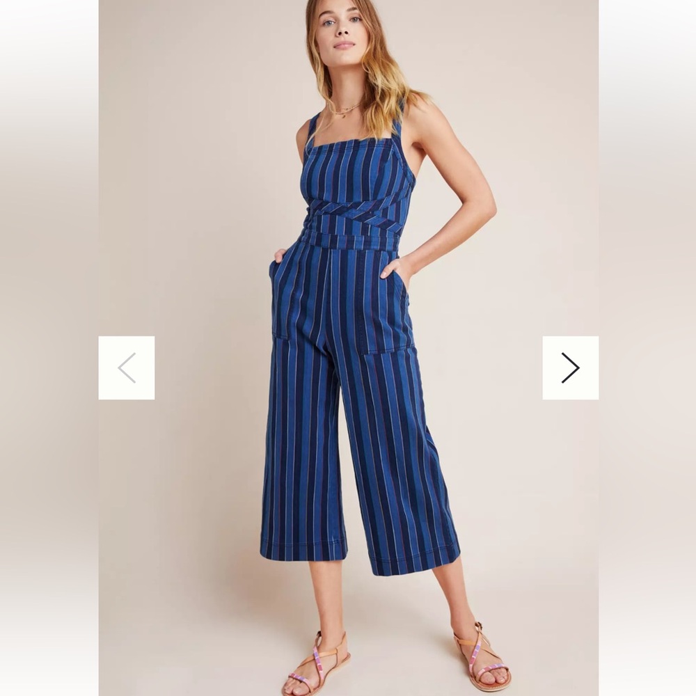 Anthropologie Navy and Black Striped Jumpsuit